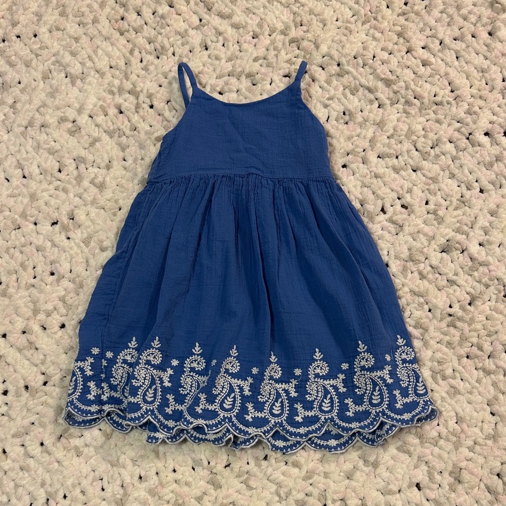 Ralph Lauren Royal Blue Spaghetti Strap Dress with White Embroidered Hem